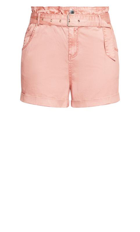 Plus Size Pink High Waisted Cuffed Mini Shorts 4
