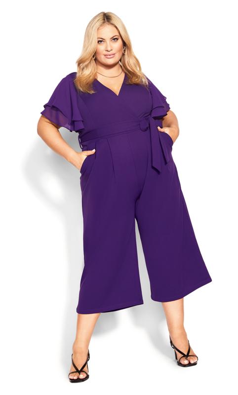 Plus Size  City Chic Purple Wrap Tie Waist Culotte Jumpsuit
