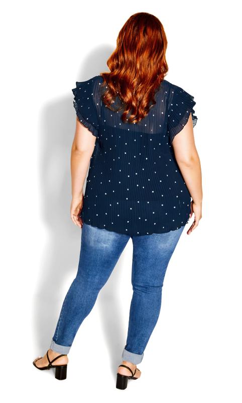 Pleated Semi Sheer Spotted Navy Top 4