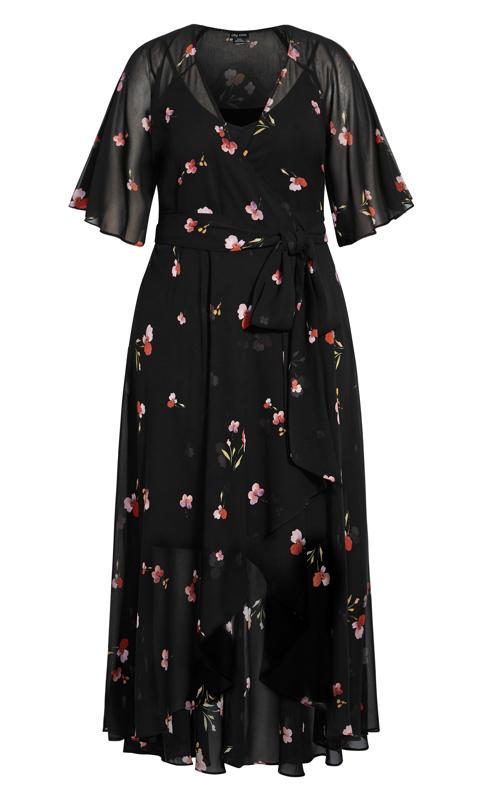 Evans Black Floral Print Chiffon Maxi Wrap Dress 4