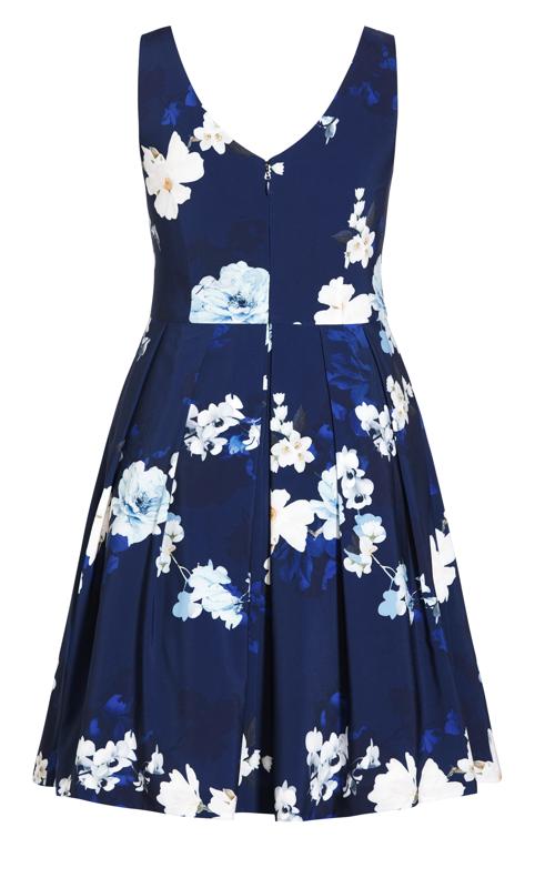 City Chic Navy Blue Orchid Floral Skater Dress 4