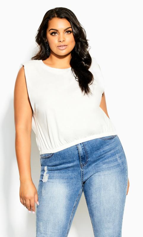 Plus Size White Ivory Bold Shoulder Top 2