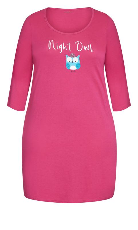Plus Size Pink Owl Print Longline Sleep Shirt 3