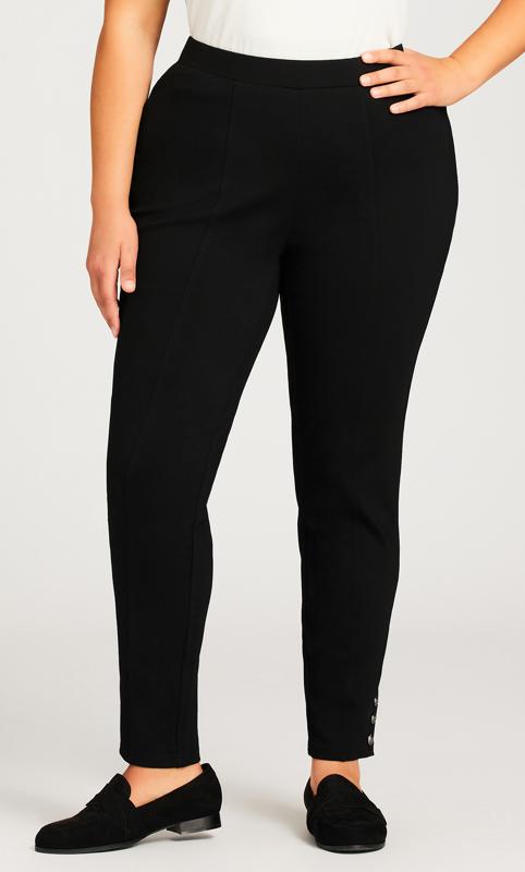 Plus Size Elastic Waist Skinny Legging Fit Stud Button Hem Stretch Black Pant 1