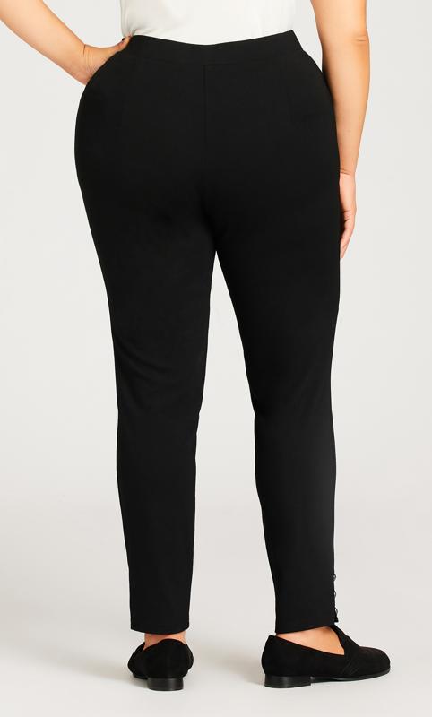 Plus Size Elastic Waist Skinny Legging Fit Stud Button Hem Stretch Black Pant 4