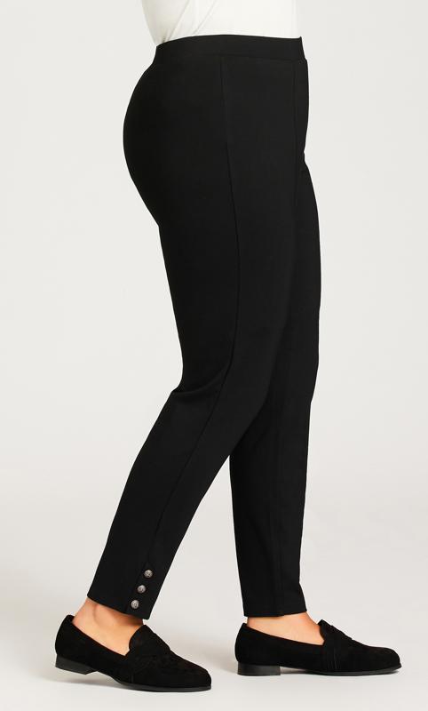 Plus Size Elastic Waist Skinny Legging Fit Stud Button Hem Stretch Black Pant 5