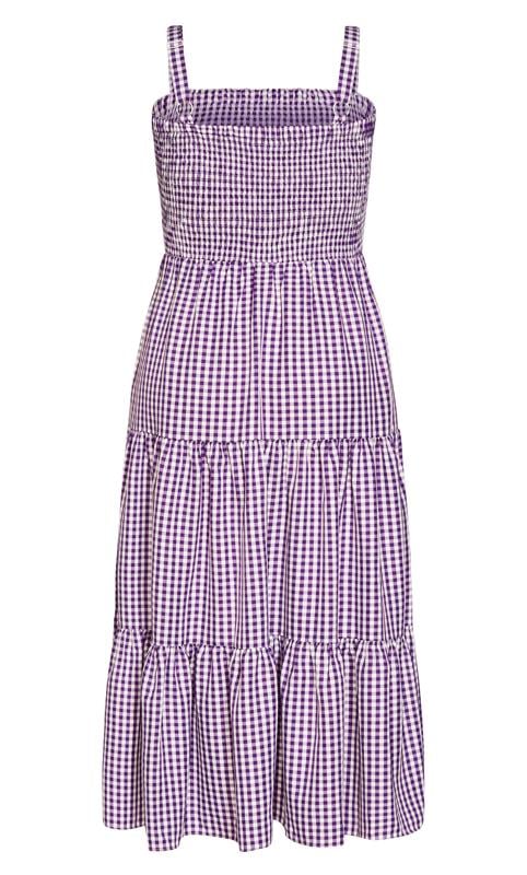 Evans Light Purple Gingham Shirred Maxi Dress 8