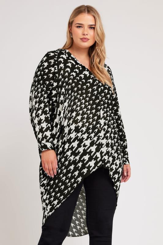 YOURS LONDON Plus Size Black Dogtooth Print Longline Shirt | Yours Clothing 3