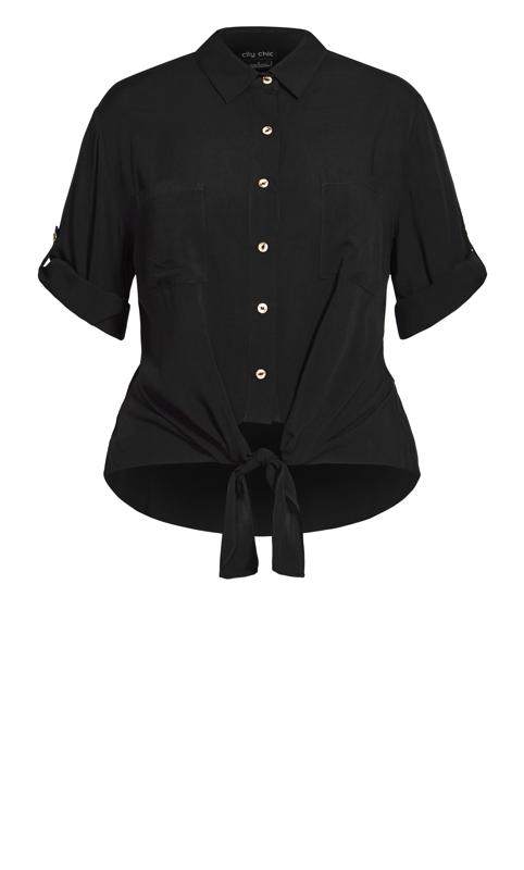 City Chic Black Oversized Tie Front Shirt 4