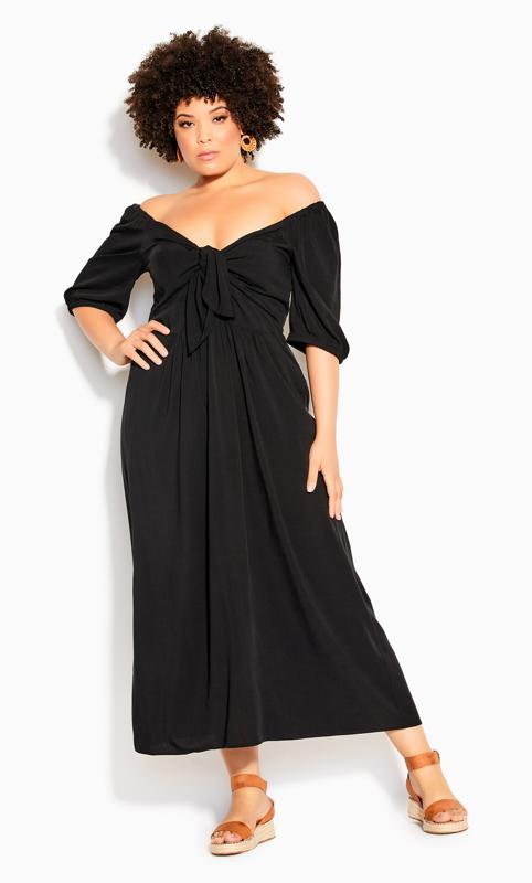 Plus Size Black Sweetheart Neckline Tie Summer Resort Wear Villa Capri Maxi Dress 1