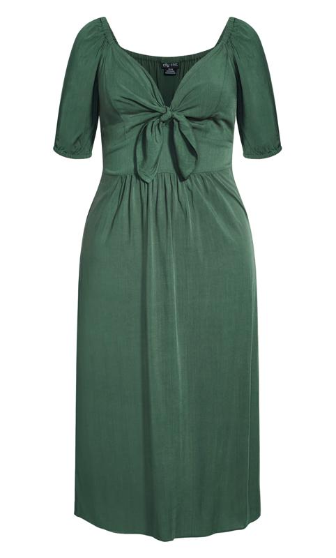 Plus Size Villa Capri Tie Front Puff Sleeve Maxi Dress Jungle Green 4