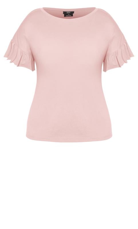Evans Pale Pink Frill Sleeve T-Shirt 4