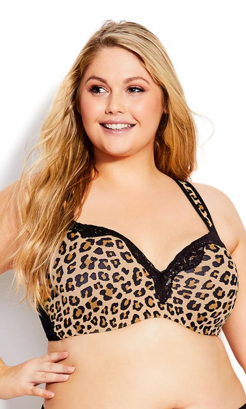 Add Two Cups Leopard Plus Size Padded Push Up Bra