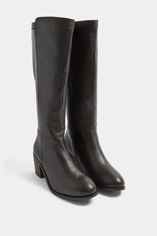 Dark Brown Real Leather Knee High Boots In Wide E Fit | Yours Clothing 1