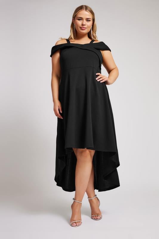 YOURS LONDON Plus Size Black Bardot Dipped Hem Dress | Yours Clothing 3