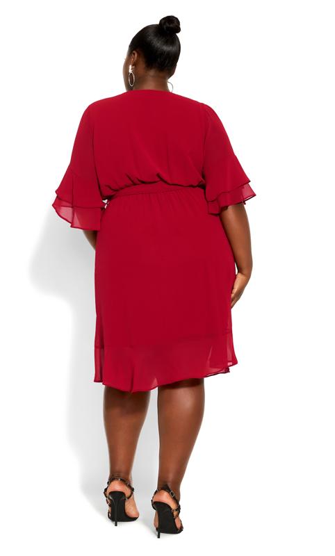 Flutter Frill Red Wrap Ruffle Sleeve Mini Dress 2
