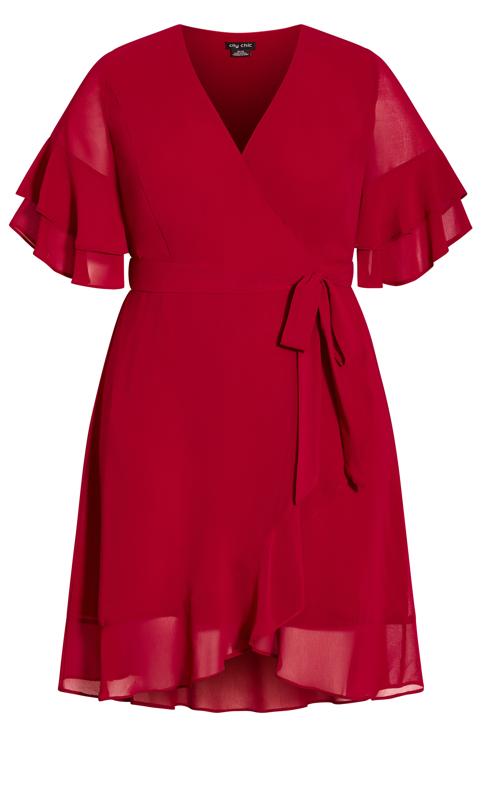 Flutter Frill Red Wrap Ruffle Sleeve Mini Dress 3