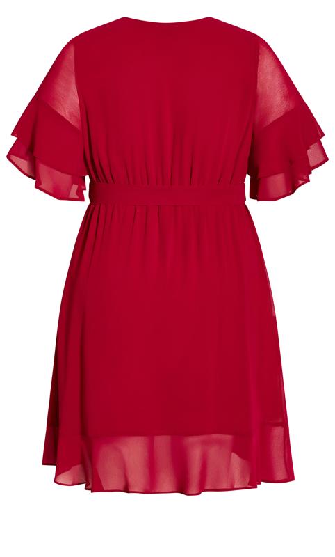 Flutter Frill Red Wrap Ruffle Sleeve Mini Dress 4
