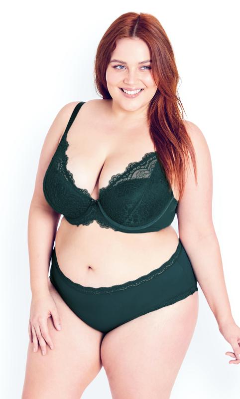 Plus Size  City Chic Forest Green Lace Plunge Bra