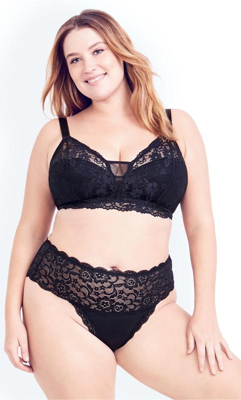 Plus Size  Hips & Curve Black Non-Wired Lace Bra
