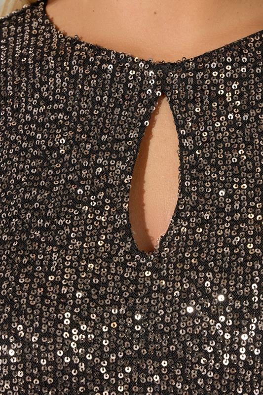 YOURS LONDON Plus Size Gold Sequin Keyhole Top | Yours Clothing 4