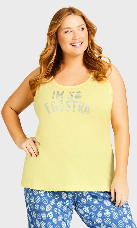 Plus Size  Avenue Yellow 'I'm So Eggstra' Slogan Pyjama Top