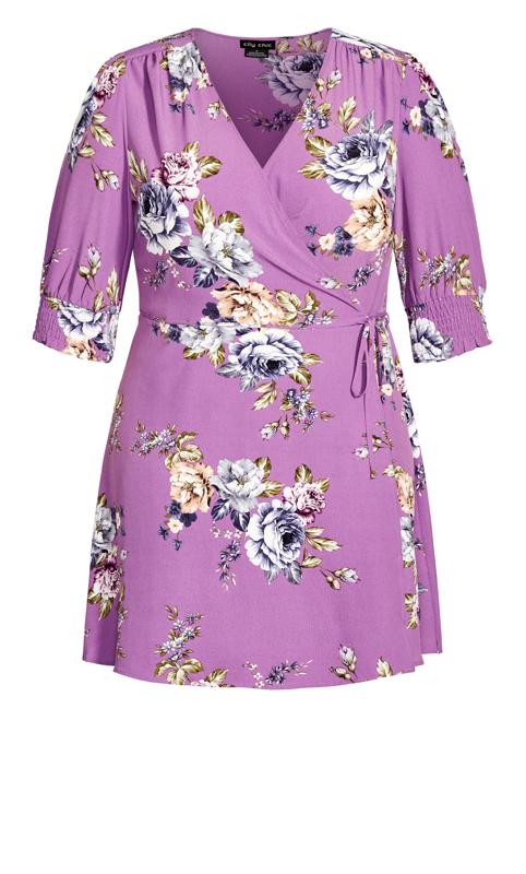 Purple Floral Rose Garden Wrap Mini Dress 4