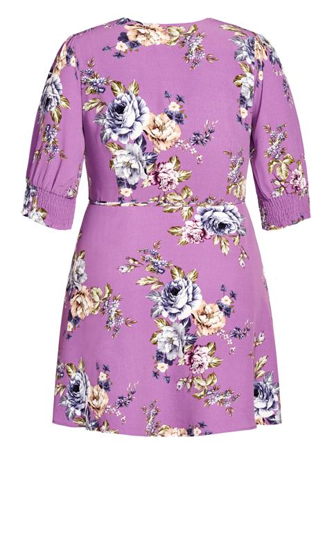 Purple Floral Rose Garden Wrap Mini Dress 5