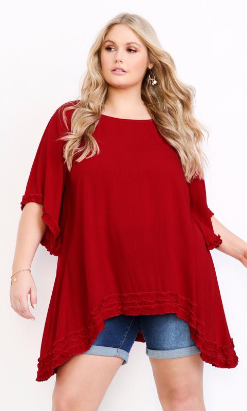 Evans Red High Low Frill Trim Top 1