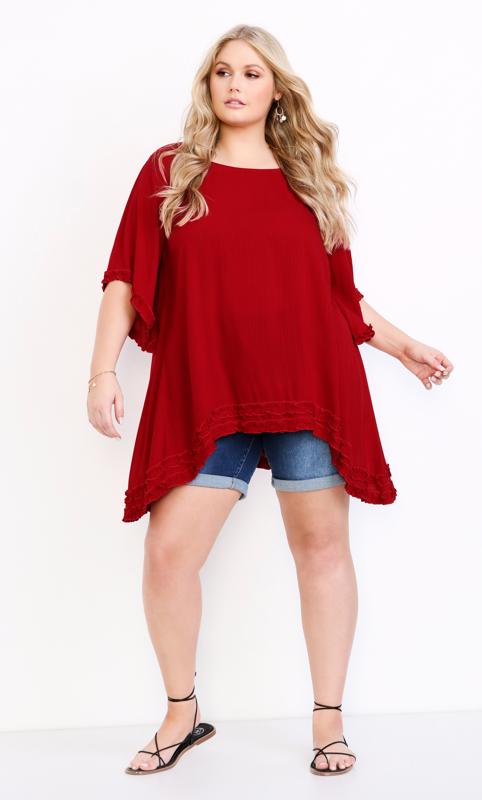 Evans Red High Low Frill Trim Top 3