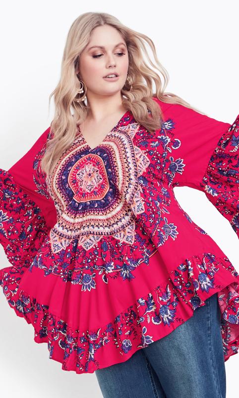 Plus Size  Evans Red Frankie Frill Tunic