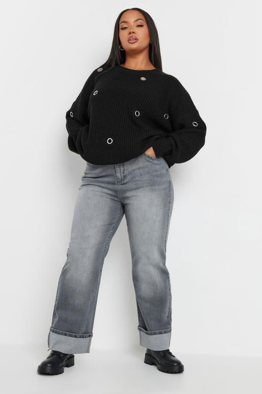 YOURS Plus Size Black Eyelet Knit Jumper | Yours Clothing 4