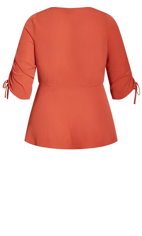 City Chic Coral Orange Ruched Sleeve Wrap Top 5