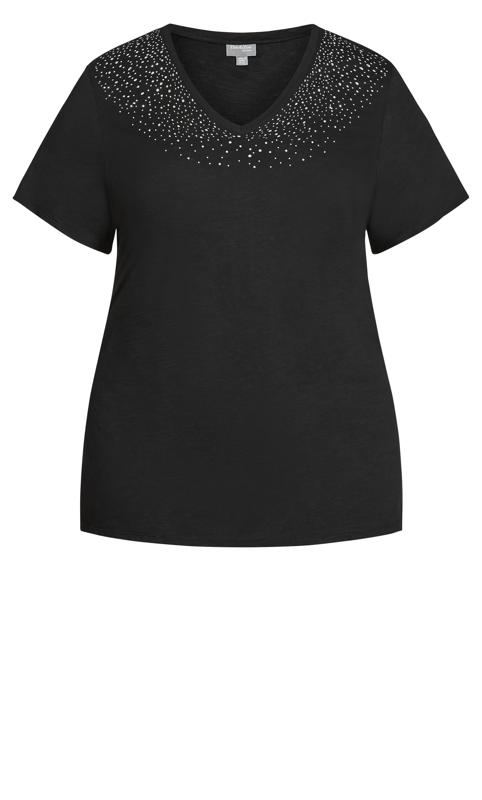 Evans Black Sparkle Neckline T-Shirt 7
