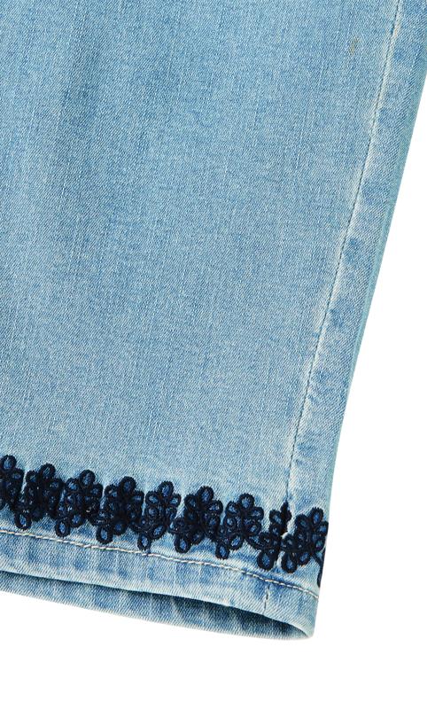 Avenue Blue Light Wash Denim Embroidered Hem Cropped Jeans 8