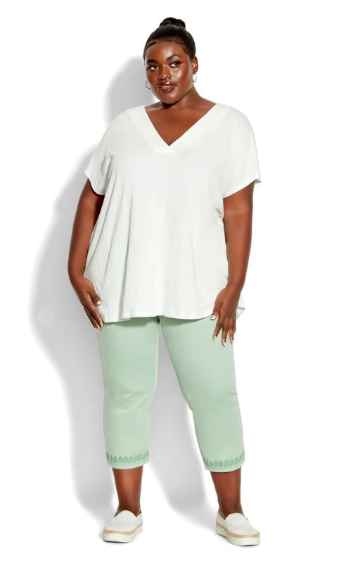 Plus Size  Avenue Mint Green Embrioded Cropped Jeans