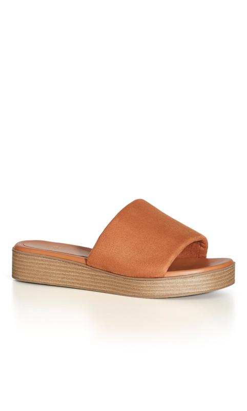 Evans WIDE FIT Tan Faux Leather Sliders 1
