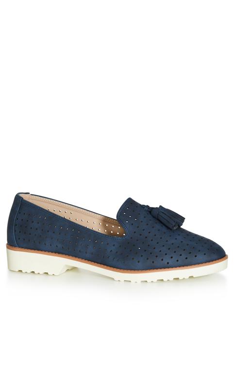 Wide Fit Perforated Loafer Navy 1