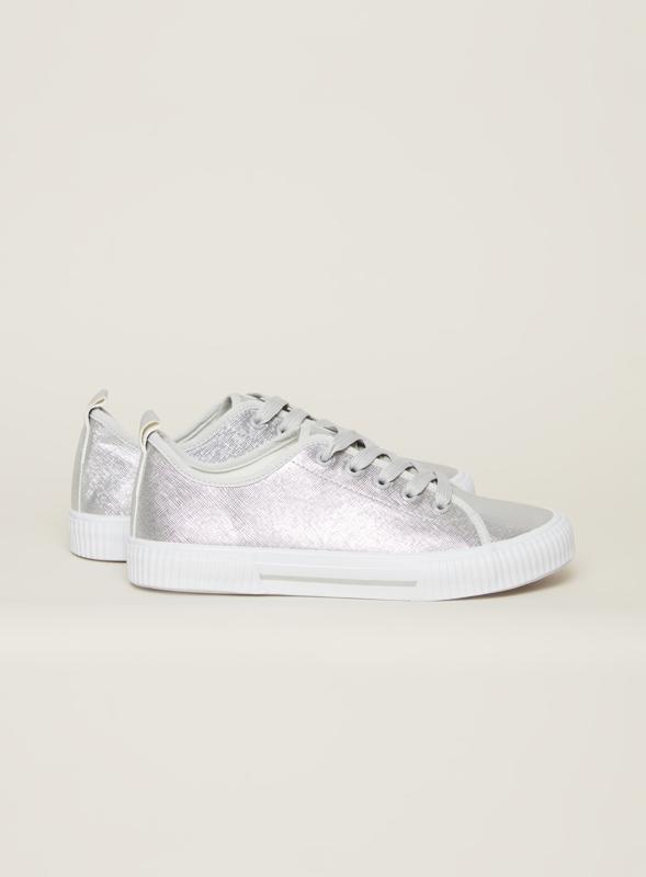 Metallic Lace Up Trainer Silver 2