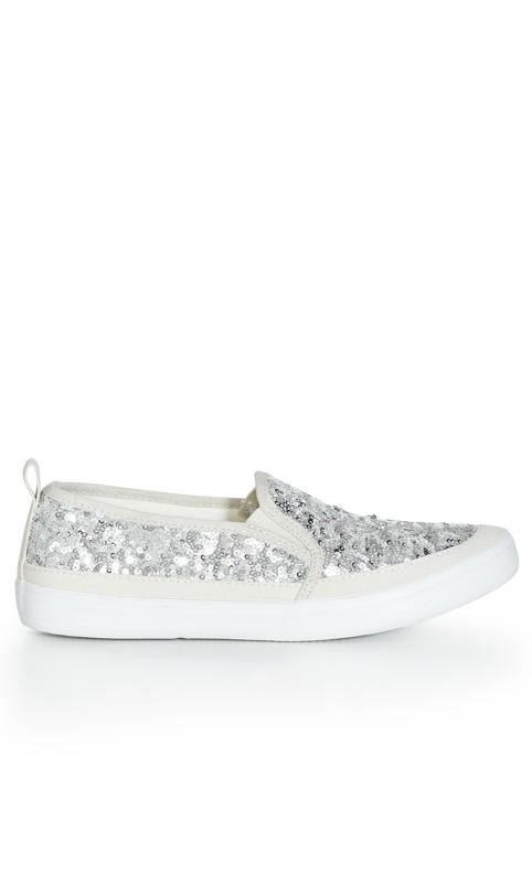Wide Fit Sequin Slip On Silver 2
