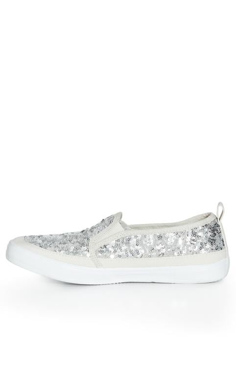 Wide Fit Sequin Slip On Silver 4