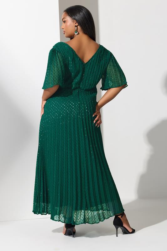 YOURS LONDON Plus Size Green Metallic Dobby Pleated Wrap Dress | Yours Clothing 4