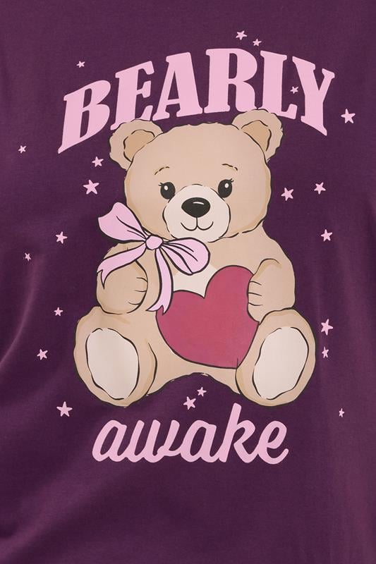 YOURS Plus Size Burgundy Red 'Bearly Awake' Pyjama Set | Yours Clothing 4