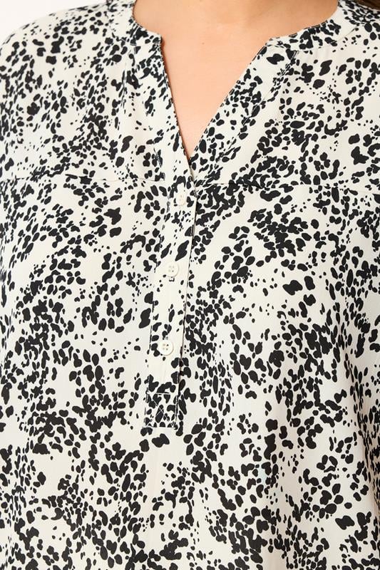 YOURS Curve Ivory White Dalmatian Print Notch Neck Blouse | Yours Clothing 4