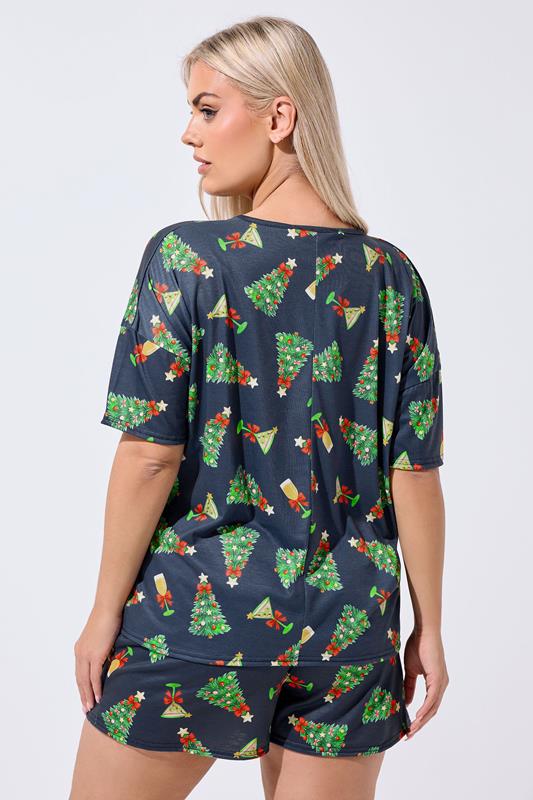 LIMITED COLLECTION Plus Size Navy Blue Christmas Tree Novelty Pyjama Set | Yours Clothing 2