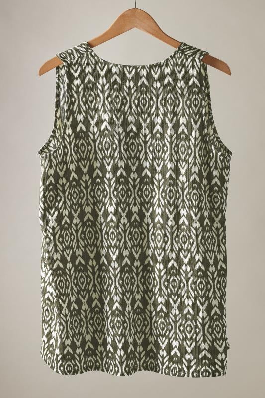 EVANS Plus Size Olive Green Ikat Print Crinkle Vest Top | Evans 6