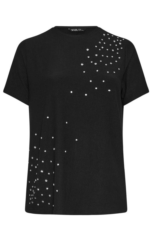 YOURS Plus Size Black Textured Diamante T-Shirt | Yours Clothing 5