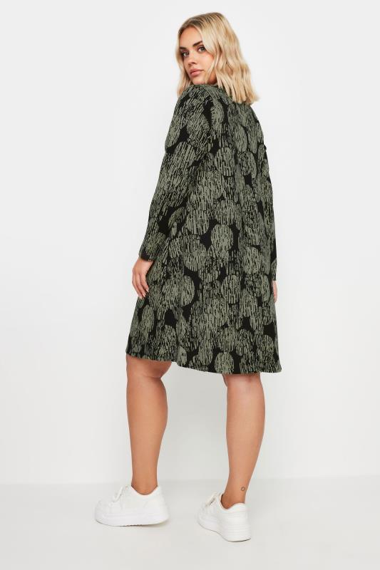 YOURS Plus Size Black & Green Abstract Print Pleat Front Dress | Yours Clothing  3