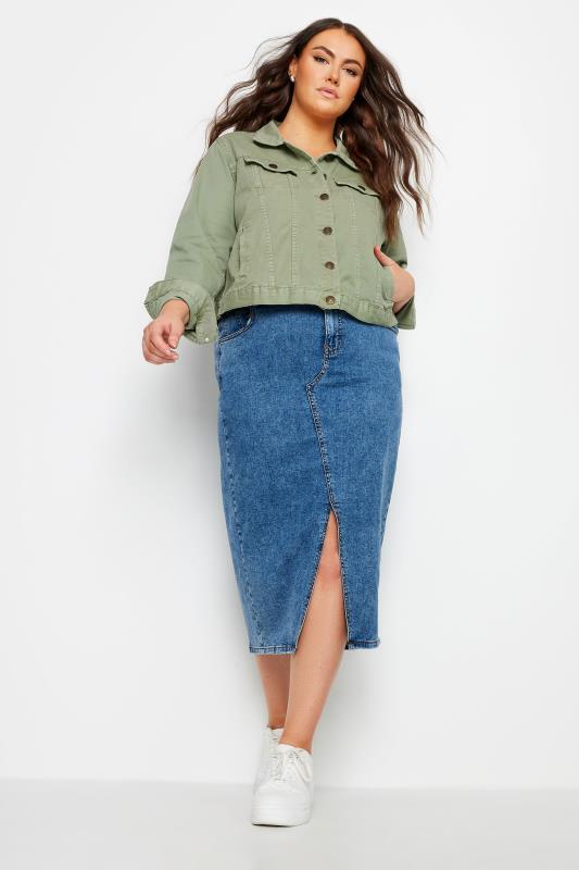 YOURS Plus Size Sage Green Denim Jacket 2