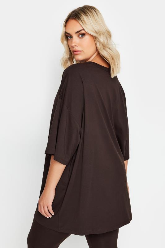 YOURS Plus Size Chocolate Brown Boxy Oversized T-Shirt | Yours Clothing  3